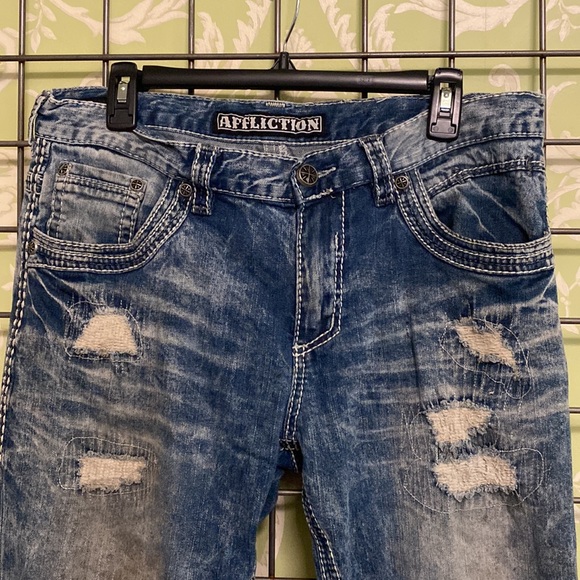 34 x 32 Affliction Black Premium muddy/distressed jeans - Picture 7 of 15